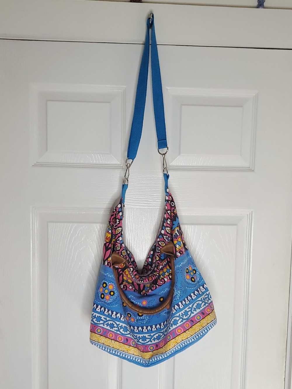 Blue Patterned Boho Shoulder Bag - Unbranded